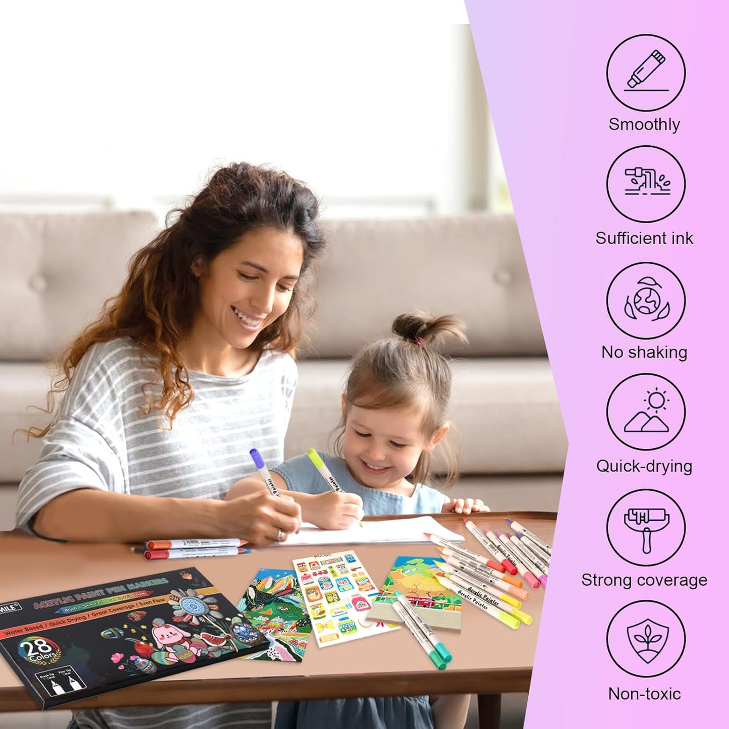 FUMILE 28 Colors Dual Tip Acrylic Paint Marker, Paint Pens paint Markers Fine Tip and Brush Tip for Rock,Wood,Plastic,Glass,Ceramic,Canvas.Acrylic Markers for Adult Coloring Book and Cards