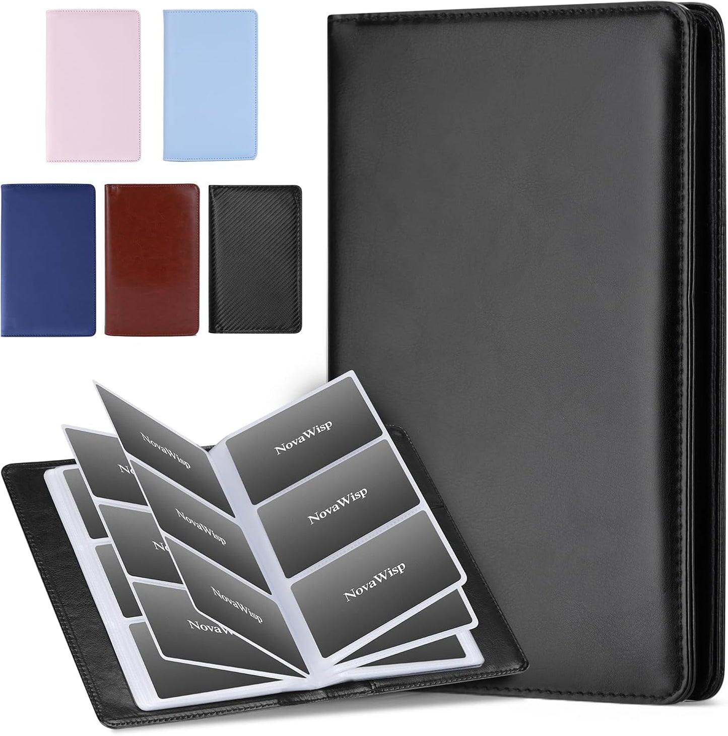 300 Business Cards Holder, 50 Pages Gift Cards Holder, Professional PU Leather Credit Cards Organizer Wallet, Portable Name Card Book Binder Folder, Men Women & Office Supplies, Black