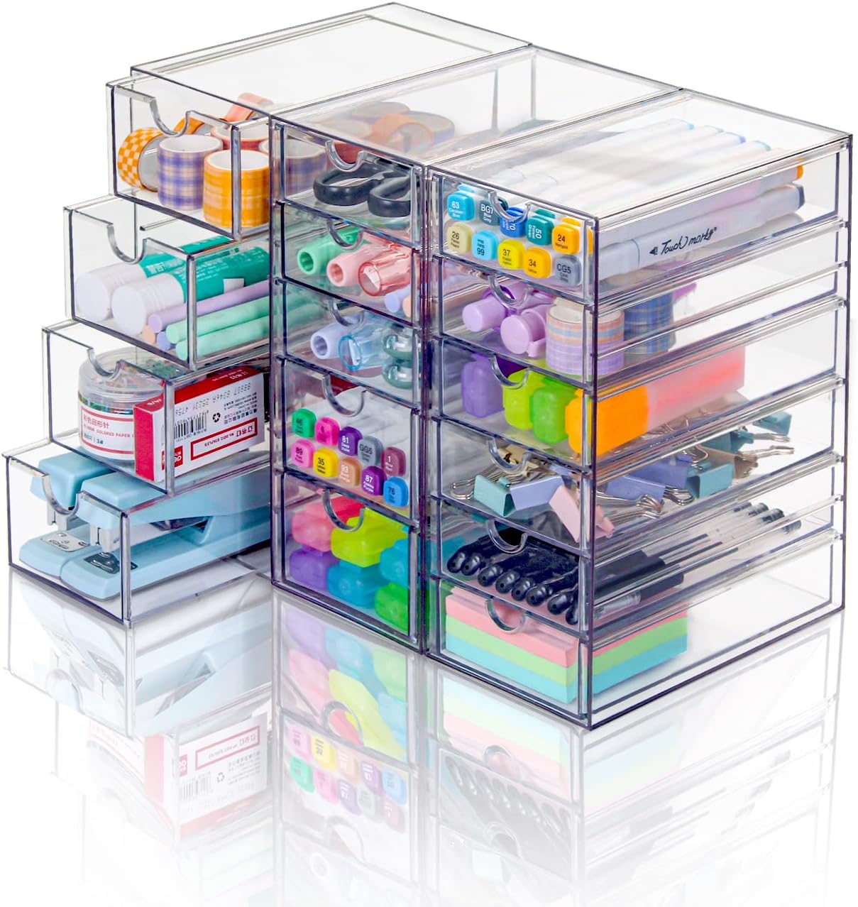 Clear Acrylic Organizer with Drawers | 15-Drawer Desktop Unit | Makeup & Desk Organization and Storage Box for Office, Craft, Vanity Table, Bathroom, Home Essentials