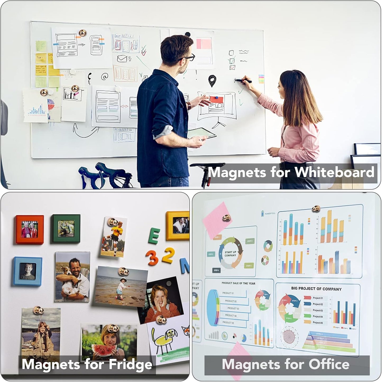 20 PCS Refrigerator Magnets, Gold Metal Push Pin Magnet, Ideal for Whiteboard Magnets, Fridge, Office, Classroom, Map