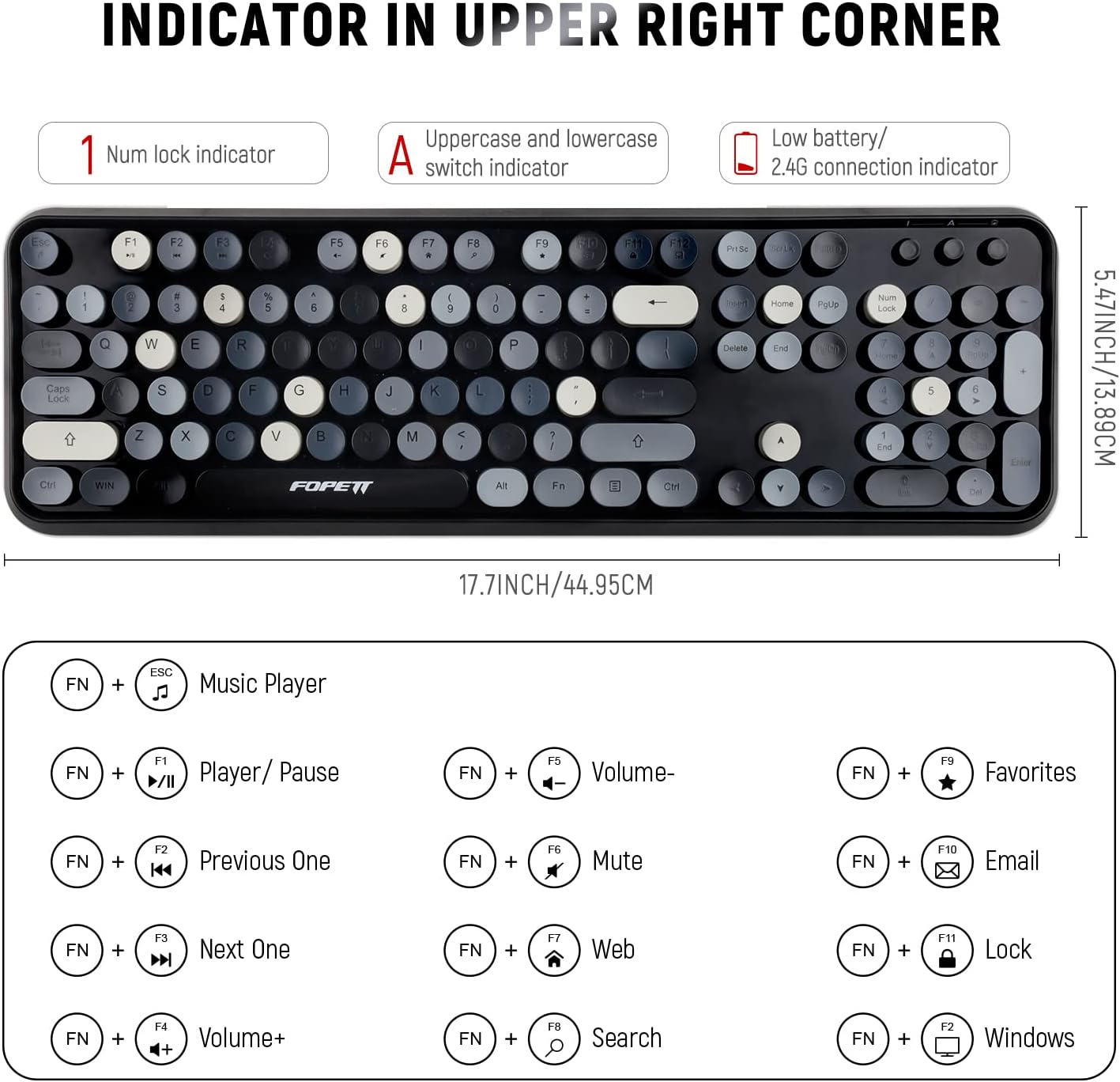 FOPETT Wireless Keyboard and Mouse Combo, 104 Keys Full-Sized 2.4 GHz Round Keycap Colorful Keyboards, USB Receiver Plug and Play, for Windows, Mac, PC, Laptop, Desktop (Grey)