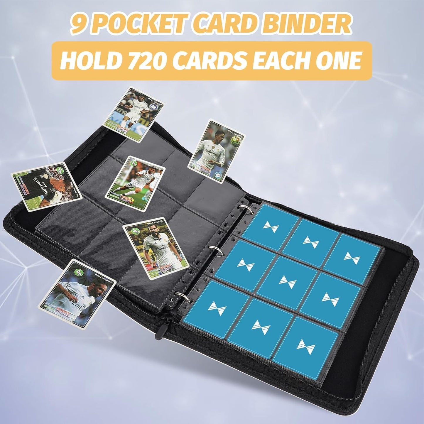 720 Card Binder, Premium Trading Card Binder, 9 Pocket Double Sided Pocket PU Card Collection Binder, Collector Card Album, Card Folder for MTG, TCG, Sports Cards, Game Cards (Yellow)