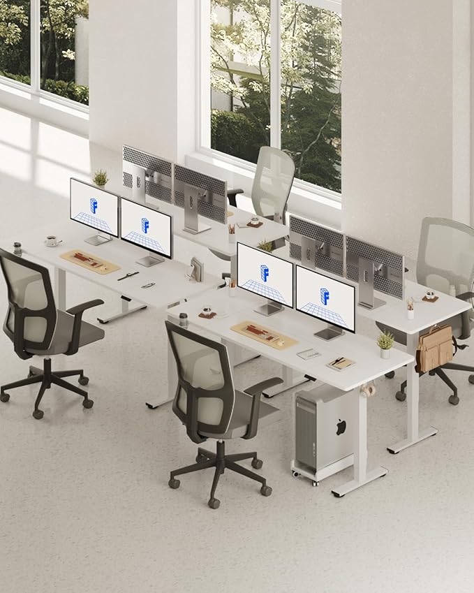 FLEXISPOT 63 x 32 Inch Large Standing Desk, Stand Up Desk with Splice Board, Rising Desks for Home Office, Office Desk with Cup Holder and Headphone Hook (White Frame + White Top, 2 Packages)