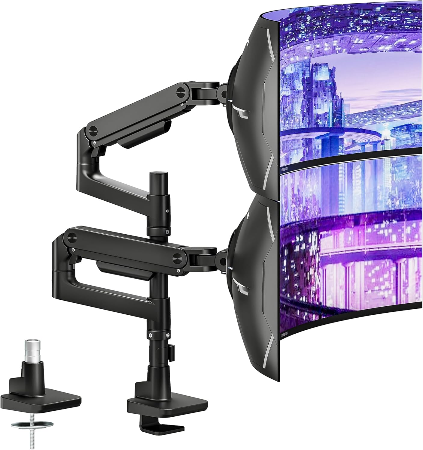 ARES WING Dual Monitor Arm Desk Mount for 17-49 Inch Ultrawide Monitors, Heavy Duty Dual Monitor Mount Holds 44 lbs, Full Motion Gas Spring Vertical Stacked Monitor Mount, 75/100 VESA Mount, Black
