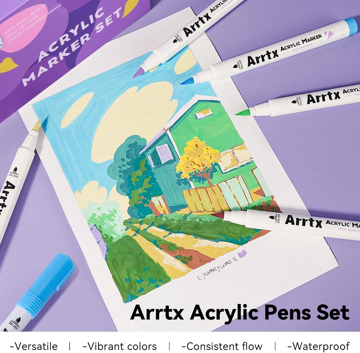 Arrtx 30 Colors Acrylic Paint Pens for Rock Painting, Extra Brush Tip, Water Based Paint Markers for Stone, Glass, Easter Egg, Wood and Fabric Painting-No Toxic,No Odor