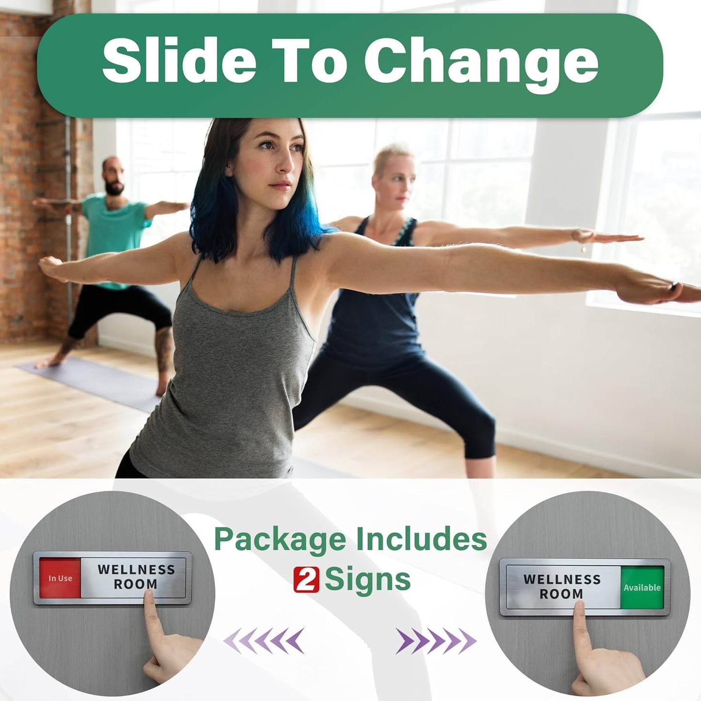 2 Pack Wellness Room Door Signs Do Not Disturb, In Use/Available Slider Sign for Home Office, Wellness Conference Vacant Occupied Privacy Slide Door Sign, Brushed Silver 8" x 2.6"