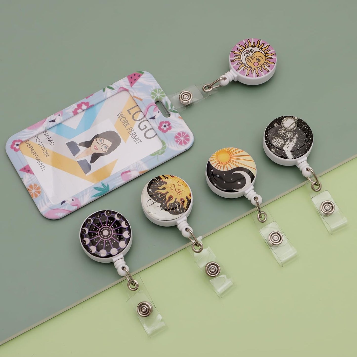 15pcs Cute Badge Reel Badge Reels Retractable Badge Holders,Perfect for Men & Women Coworkers