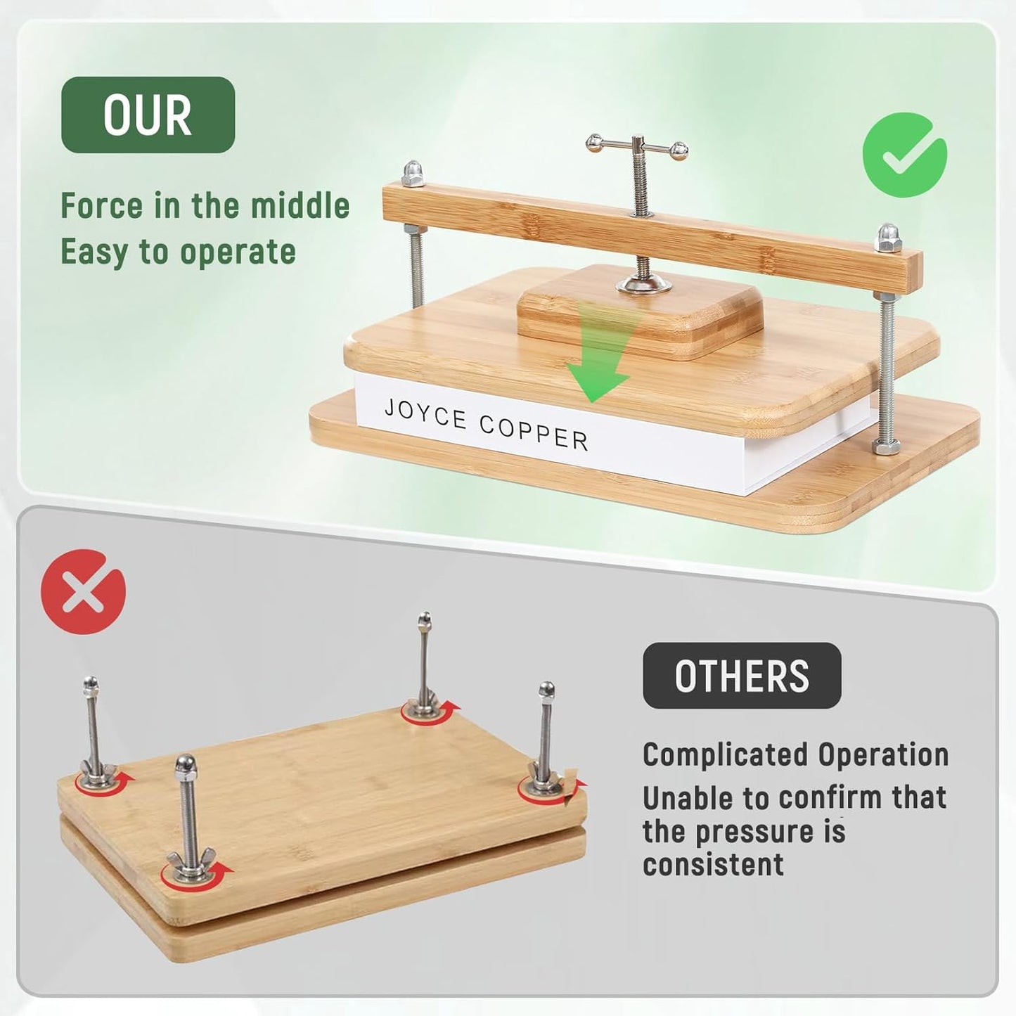 Book Press, 11 * 7.9 in Bamboo Wooden Book Binding, Portable Books Binding for DIY & Beginners Bookbinding