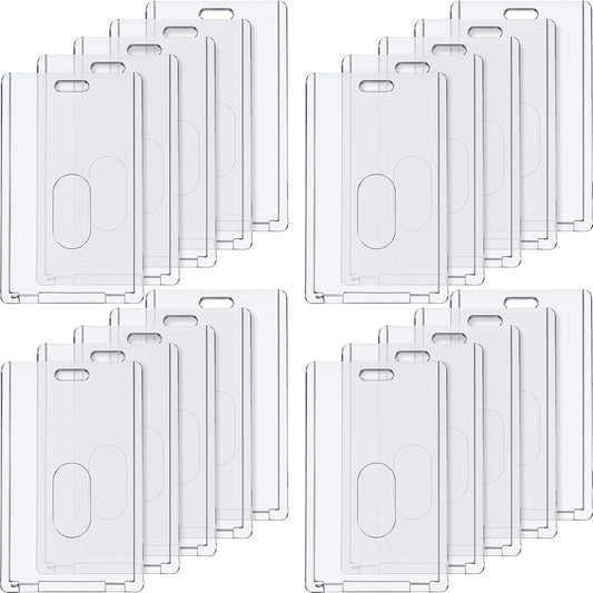 Chinco 120 Pcs Vertical Acrylic Badge Holders Waterproof Clear ID Holder Heavy Duty Card Holder Plastic Protector Cover Transparent Badge Protector Vertical in Office Products