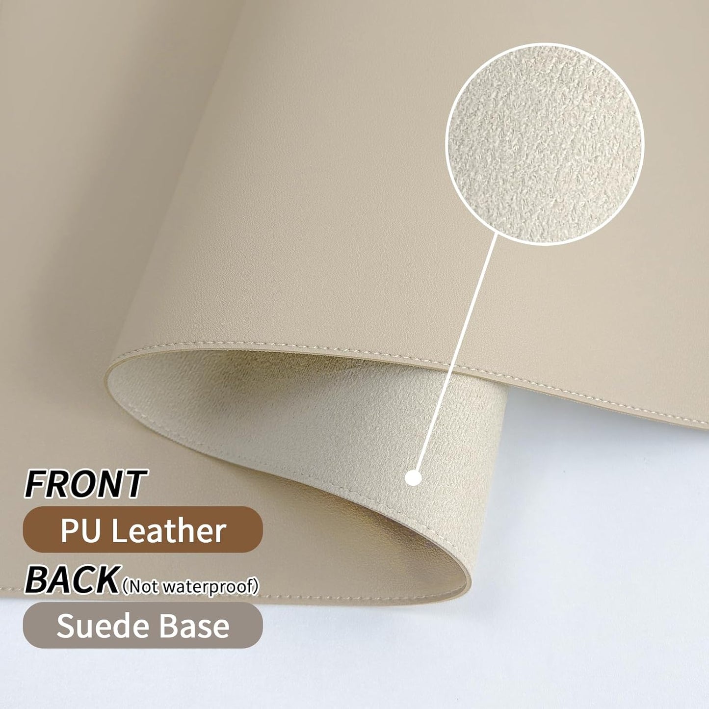 Beige Desk Mat with Stitched Edges, 31.5"×15.7" Keyboard Pad, Non-Slip Desk Protector Mat, Leather Desk Blotter, Waterproof Desk Pad for Office Home Decor