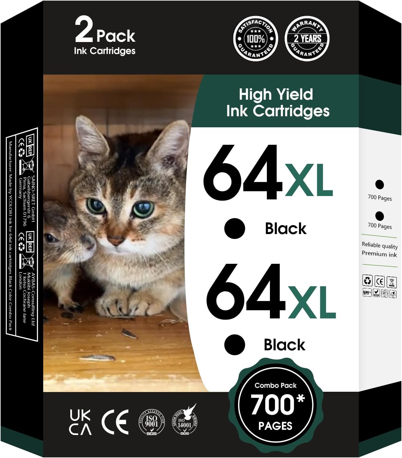 64XL Black Ink Cartridges Black Compatible for HP 64 XL High Yield Replacement for HP Printers 7858 7855 7120 7155 7158 7164 6255 6252 6232 Envy Inspire 7955e Tango X Printers