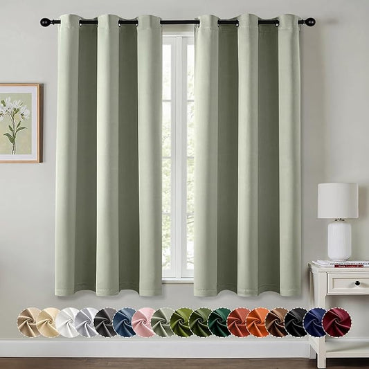 MIULEE Sage Green Blackout Curtains - Thermal Insulated Bedroom Curtains Room Darkening Drapes for Living Room Kitchen Grommet Top Light Blocking Window Treatment, 40 x 54 Inches Long, 2 Panels