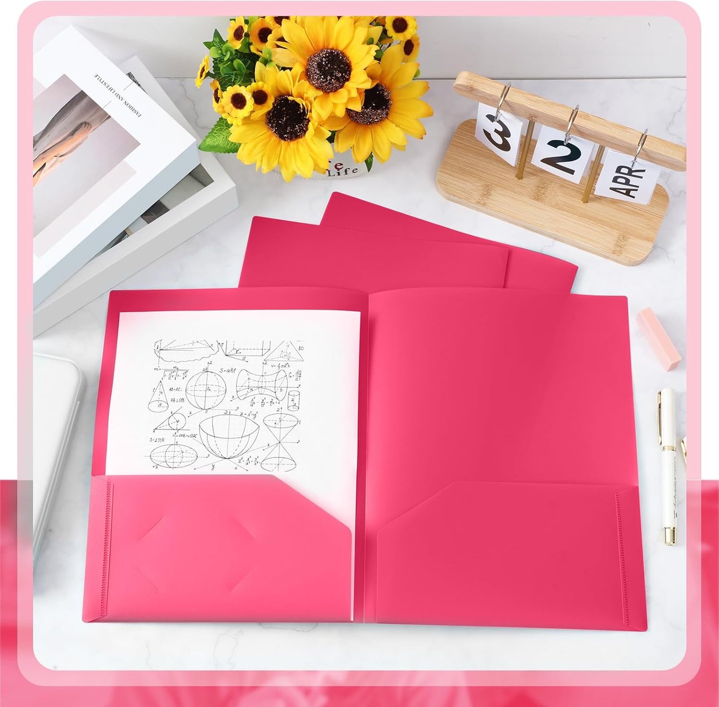 Gueevin 100 Pcs Two Pocket Folders Bulk Plastic File Folder with 2 Pockets Letter Size Paper Heavy Duty Durable Portfolios Case for Home Office School Business 11.61 x 9.45 Inch (Hot Pink)
