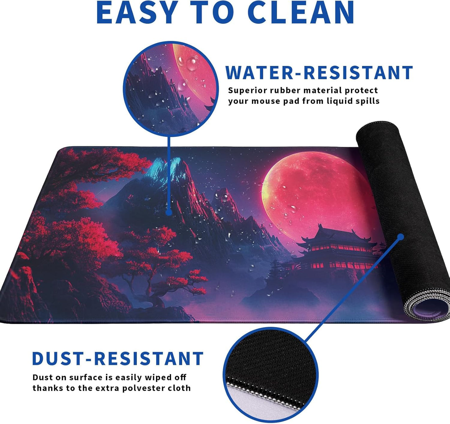 Darkness Red Moon Mouse Pad Abstract Red Mouse Pad 31.5x11.8 Inch Non-Slip Rubber Base Large Mousepad Stitched Edges Keyboard Mouse Mat Desk Pad for Office and Home(3)