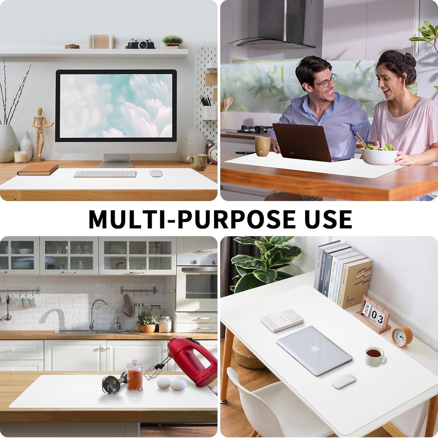 Bloss White Desk Mat, Mouse Pad, Waterproof Leather Desk Pad, Desk Matt for Desktop, Non-Slip Ccomputer Desk Protecor Mat for Office/Home/Decor(27.6 x 13.8 Inches)