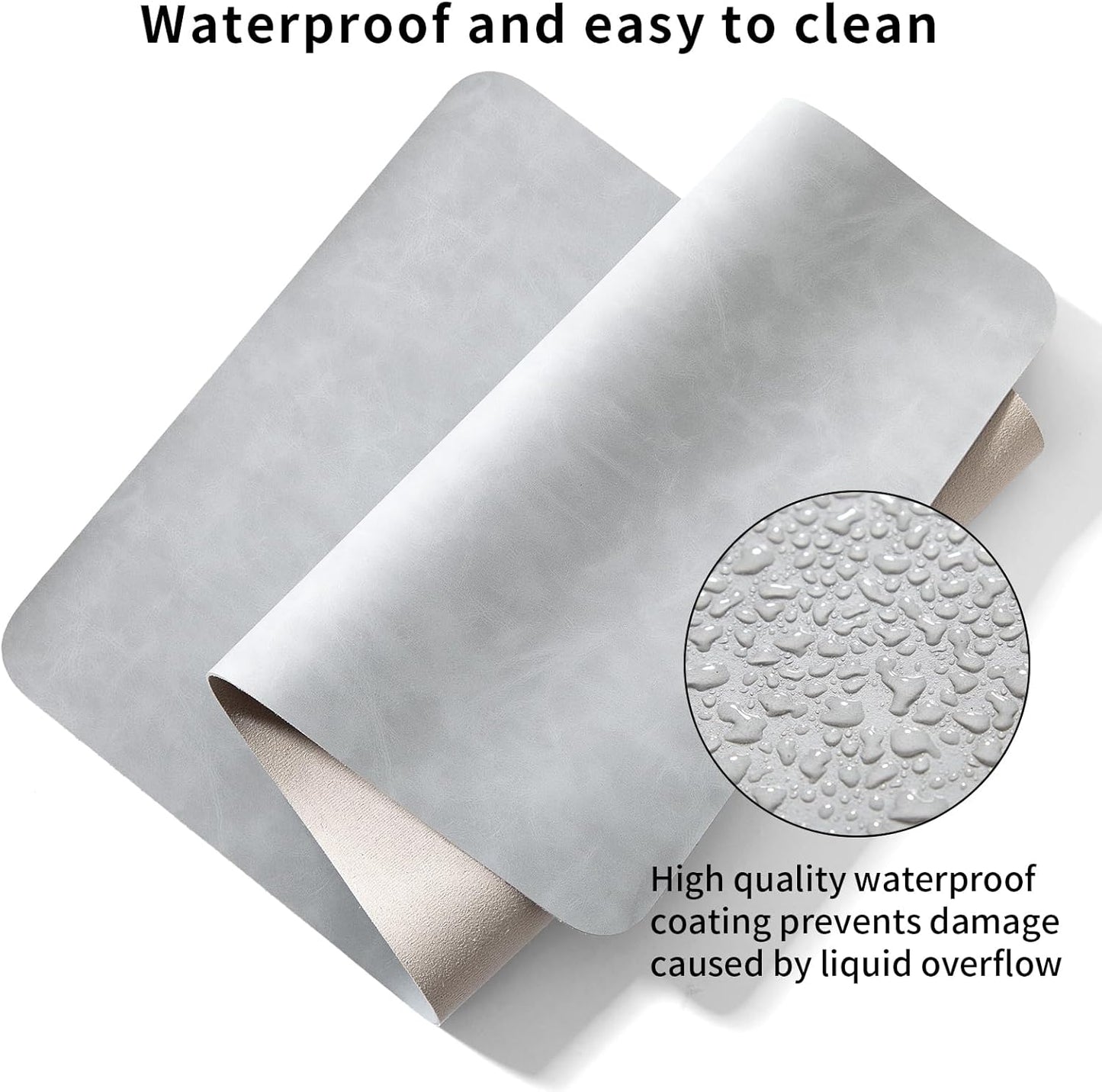 Crazy Horse Leather Desk Mat Large Mouse Pad Laptop Desk Pad Waterproof Non-Slip Table Blotter Desktop Writing Pad for Office and Home (Light Grey, 120x43cm)