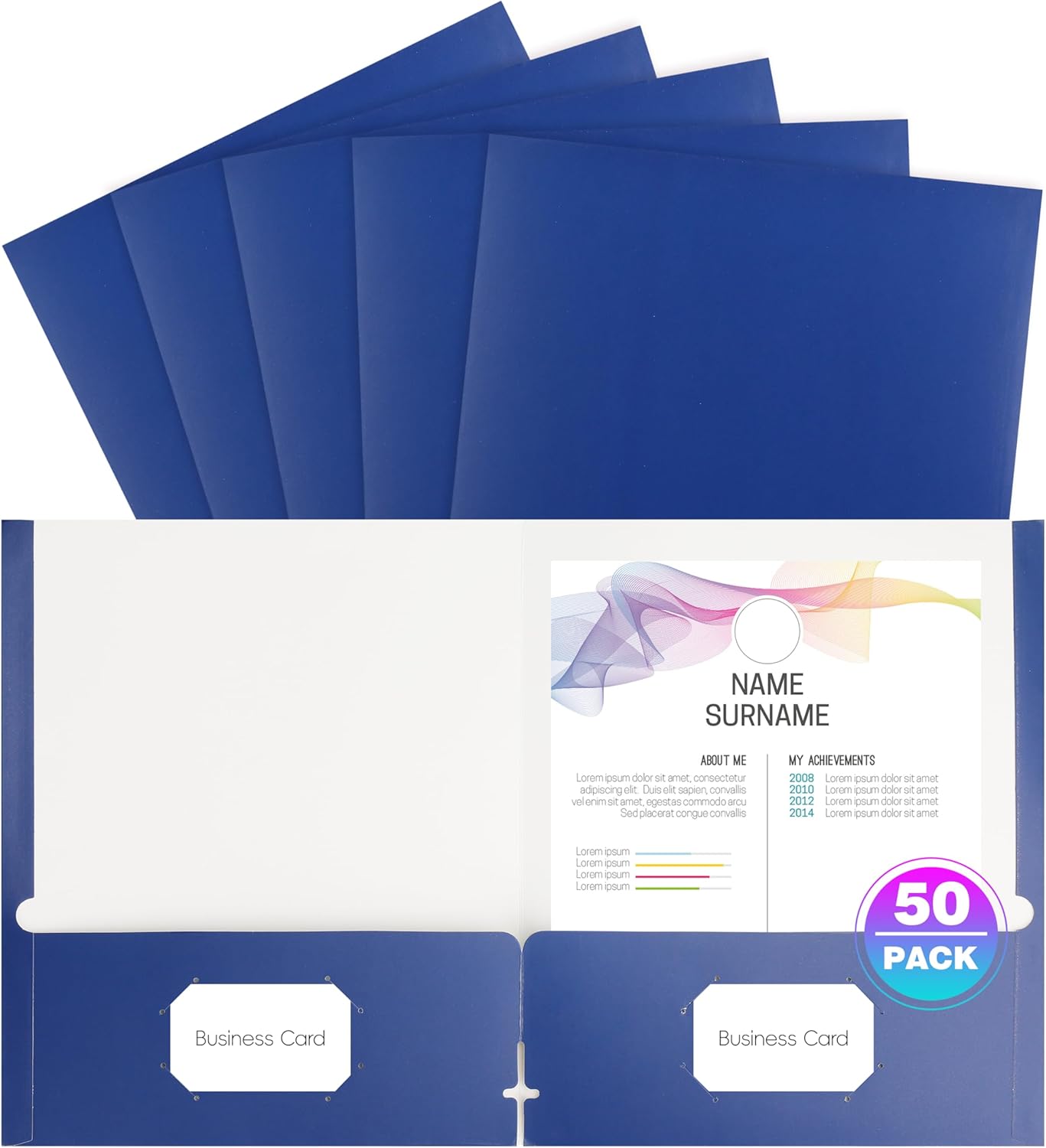50 Pack Folders with Pockets, Pocket Folders Fit Letter Size Paper, with Business Card Slot, 2-Pocket Folder for School Office Home Business