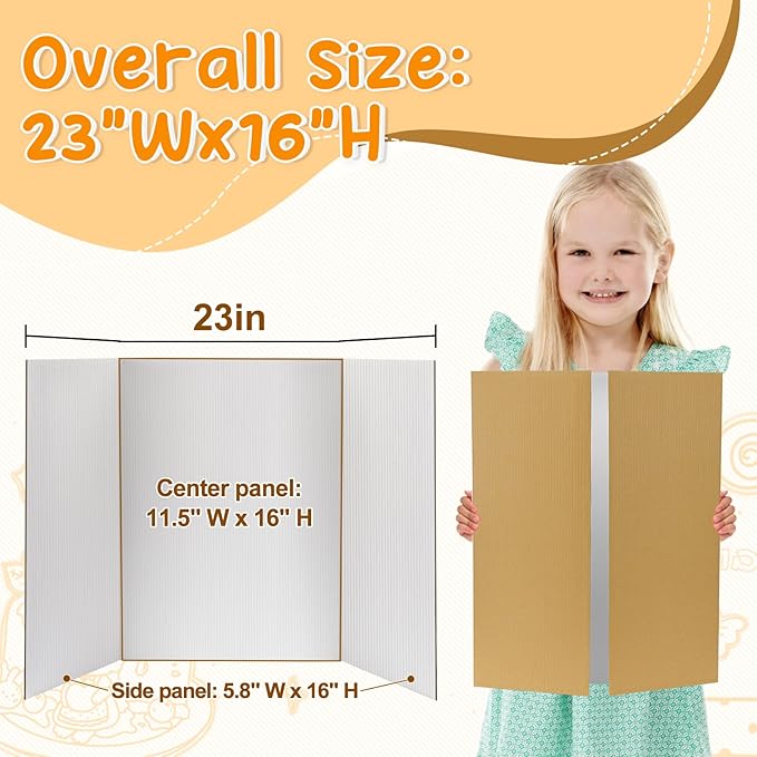 3단 포스터 보드 8개 - 40.6cm x 58.4cm(16인치 x 23인치) 소형 3단 접이식 디스플레이 보드 하드 & 두꺼운 화이트 프레젠테이션 판지 과학 박람회, 학교 프로젝트, 비즈니스 용품용