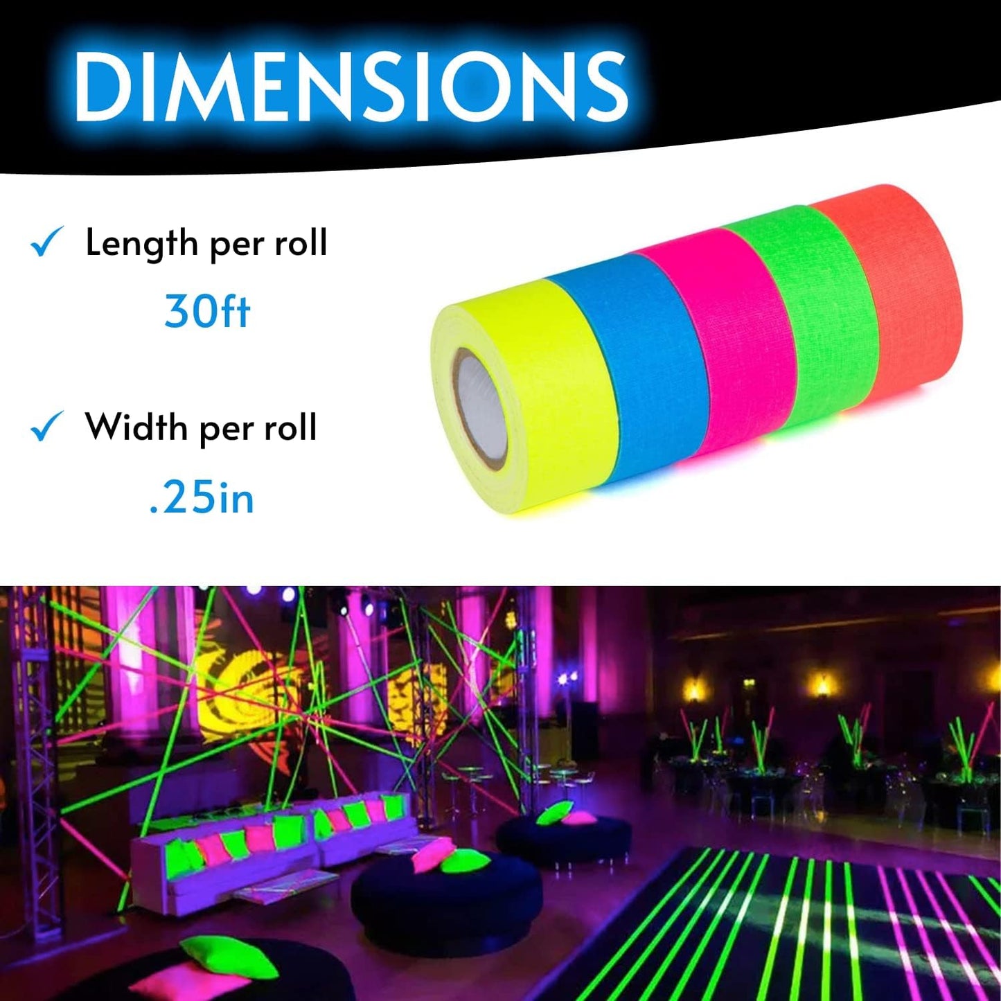 Glow King Blacklight Reactive Glow Tape | Premium UV Fluorescent Neon Party Gift for Events | Multipurpose Luminous Colored Tape for Room Decoration | Glow in The Dark Cloth Tape – 1 in x 18 ft