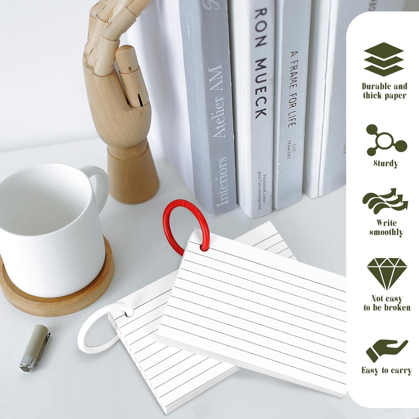 600 PCS White Index Cards Ruled, 3 x 5 Inches Flash Cards with Ring, Note Cards Study Cards for School Learning and To to Lists