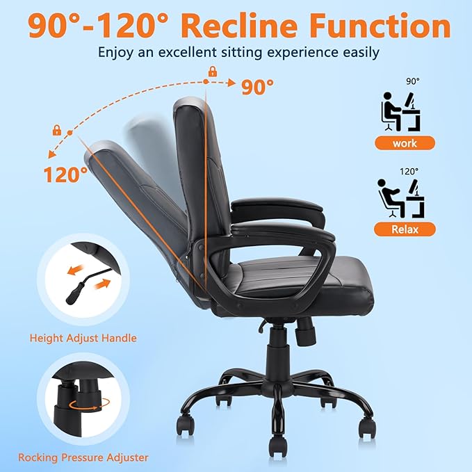 CLATINA Mid Back Leather Office Executive Chair with Lumbar Support and Padded Armrestes Swivel Adjustable Ergonomic Design for Home Computer Desk 8 Pack