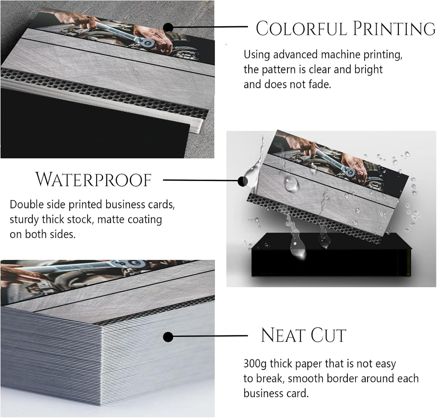 Custom Business Cards Personalized Business Cards for Small Business 300gsm Matte Paper Front & Back Sides Printed 3.5" x 2" - Mechanic Template