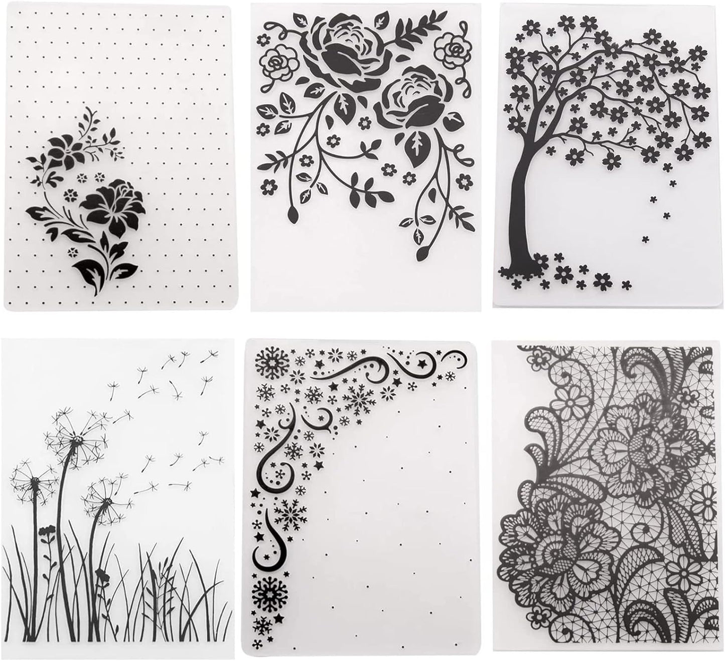 6Pcs Flower Snowflake Plastic Embossing Folder DIY Craft Template Molds Stamp Stencils Scrapbook Paper Cards Photo Album Making Tools Embossing Folders Handmade Art Craft Supplies Decorating Mold