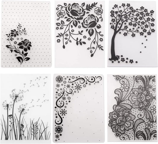 6Pcs Flower Snowflake Plastic Embossing Folder DIY Craft Template Molds Stamp Stencils Scrapbook Paper Cards Photo Album Making Tools Embossing Folders Handmade Art Craft Supplies Decorating Mold