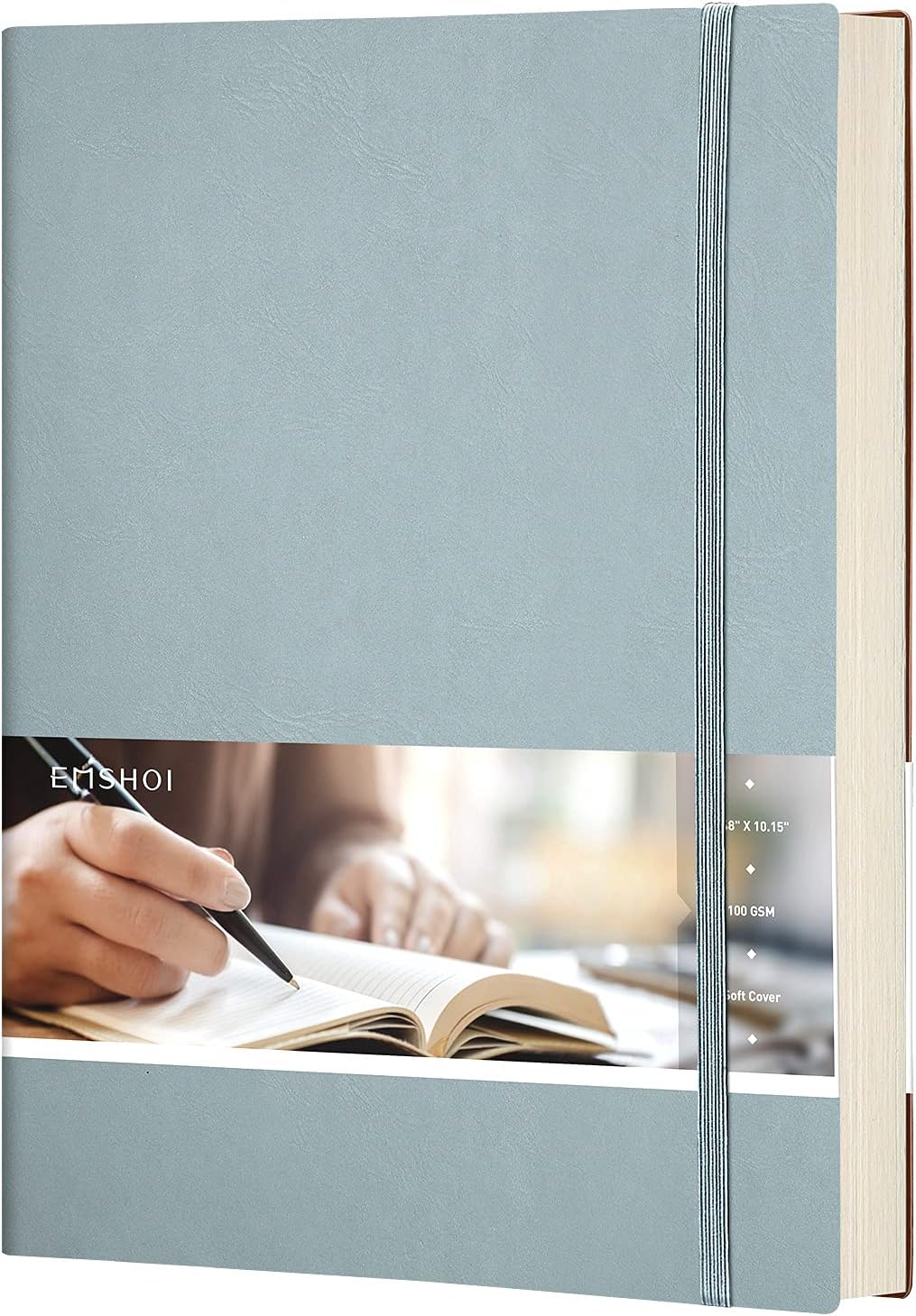 EMSHOI Notebook College Ruled - B5 Large Thick Notebook Leather Journal with Free Sticky Notes, 204 Numbered Pages,100gsm Thick Lined Paper, Softcover, 7.5"x10"-GrayBlue