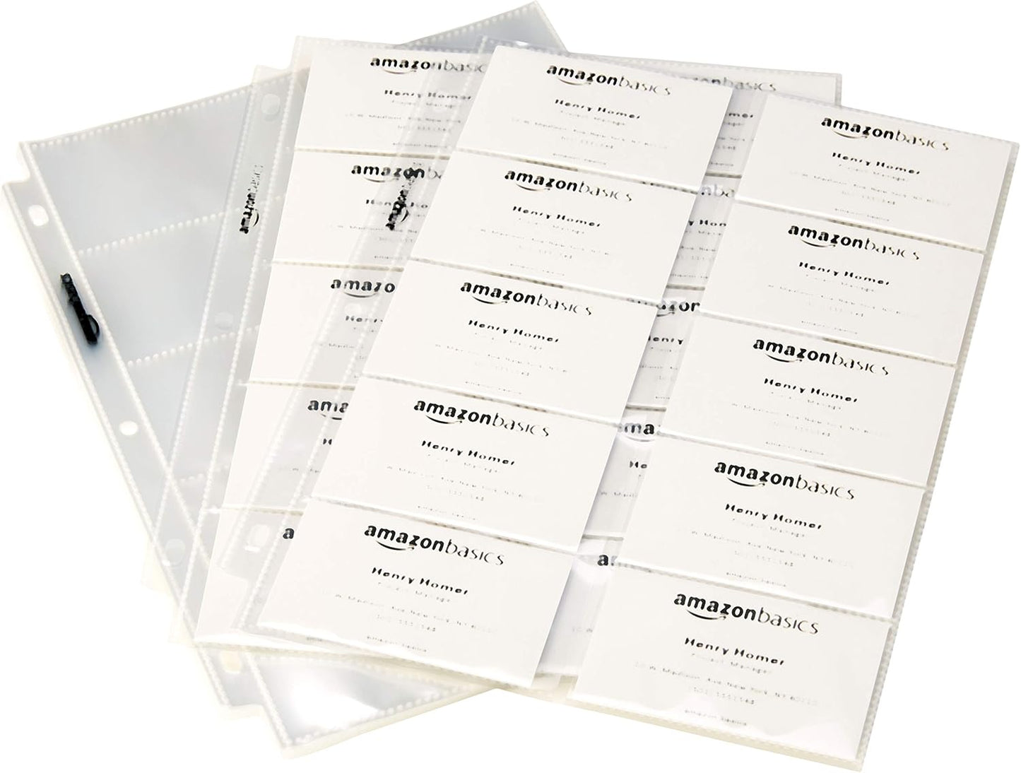 Amazon Basics Plastic Business Card Holder, Protector Sleeves for 3-Ring Binder, Transparent, 25-Pack