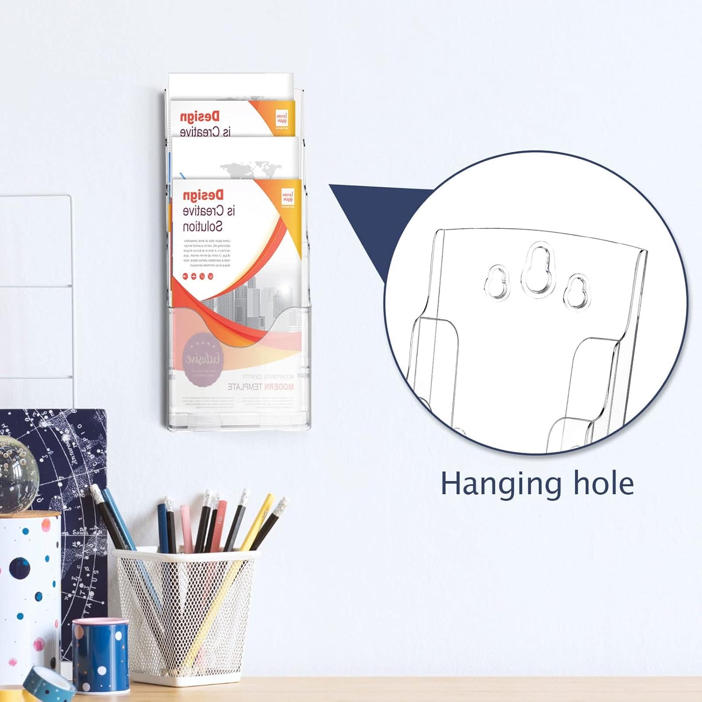 Crtiin 2 Pack 4 Tier Acrylic Brochure Holder Display Stand 4 x 9 Inch, Pamphlet Organizer Flyer Literature Clear Plastic Wall Mount Countertop for Classroom Booklets Magazines Office Home(4 x 9 Inch)