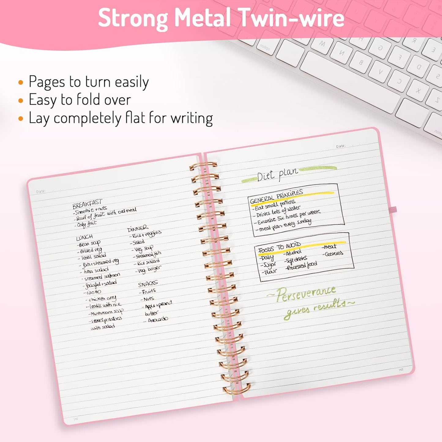 Forvencer Lined Spiral Journal Notebook with 300 Numbered Pages, B5 College Ruled Thick Journals for Writing with 100GSM Paper, Hardcover Notebooks with Contents for Work, School, Women, Men, Pink