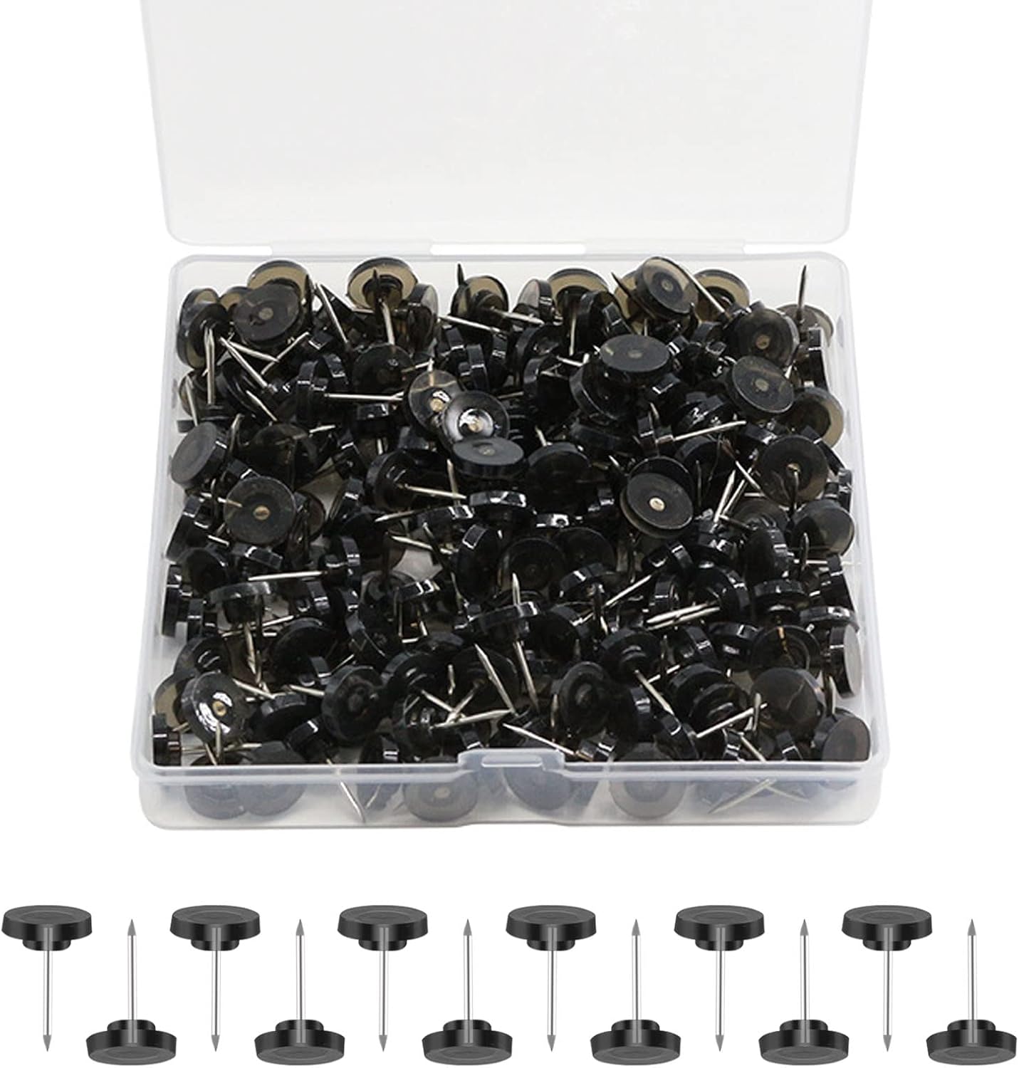 Push Pins for Cork Board,Black Flat Push Pins for Wall Hangings,60 Count Thumb Tacks Plastic Head with Steel Point for Bulletin Board in Reusable Box
