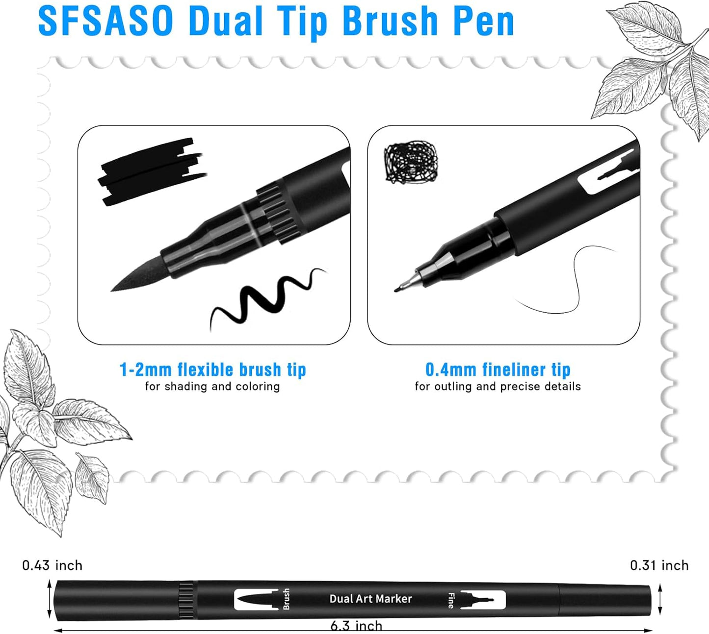 Black Drawing Pens, 12 Pack Dual Tip Brush Pens - Fine Liner & Brush Markers for Sketching, Calligraphy, Journaling - Water-Based, Quick-Drying Ink - Ideal for Artists, Adults & Kids