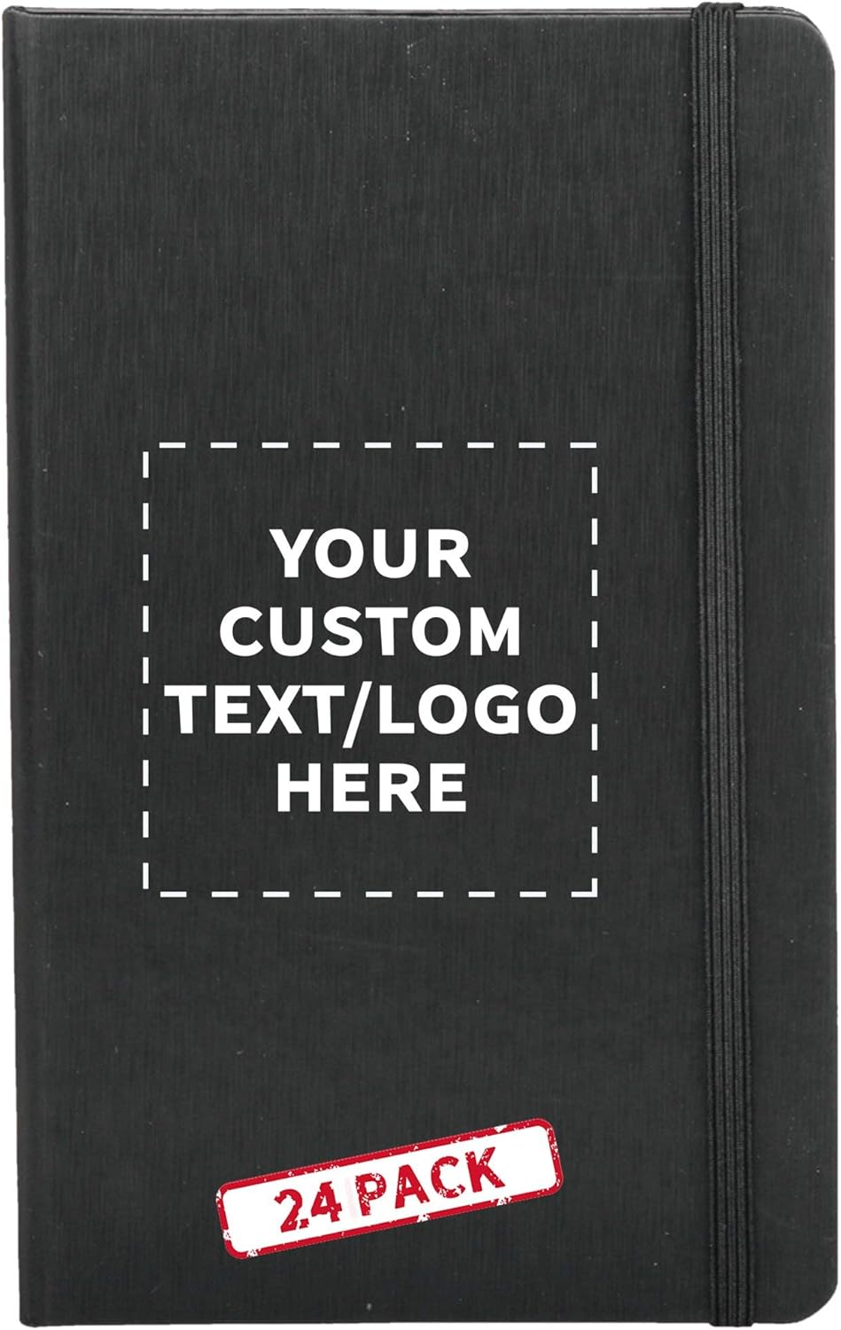 DISCOUNT PROMOS Custom Hardcover Notebook Journals with Elastic Colored Band Set of 24, Personalized Bulk Pack - Perfect for School, Office, Home - Black