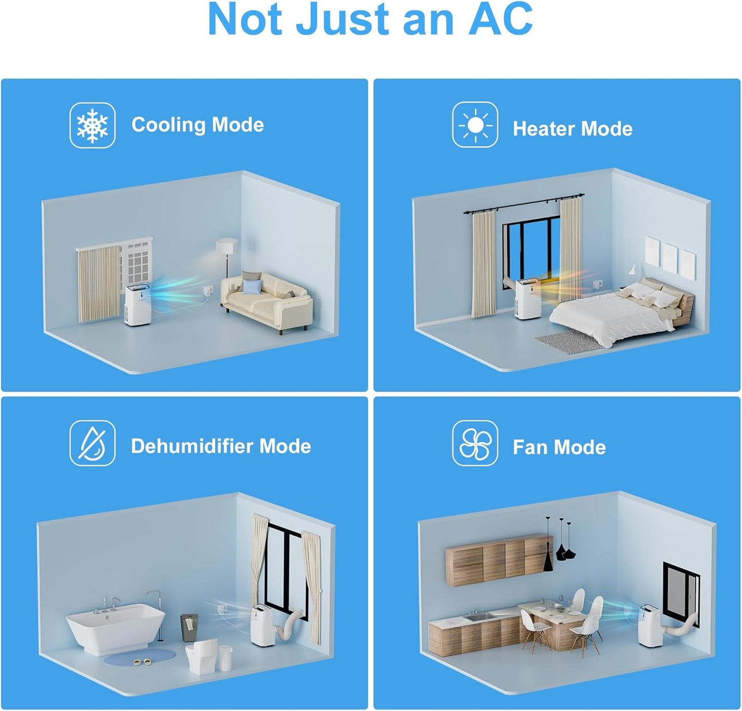 14,000 BTU Portable Air Conditioners for 700 Sq.Ft, 4-in-1 Room Air Conditioner with Cooling, Heating, Dehumidifier, Fan, Remote, Sleep Mode, Auto Swing, 24H Timer, Self-Evaporating Portable AC Unit
