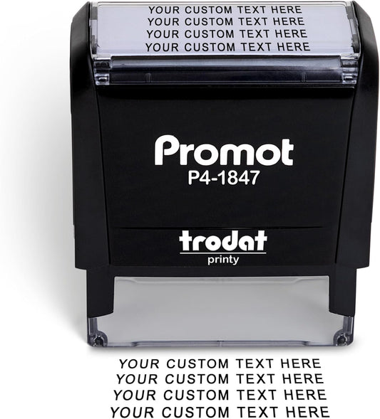 Promot Self Inking Stamp - Medium Custom Stamp for Name, Address, Office, or Business Use - Up to 4-Line Personalized Rubber Stamp - Customizable Font & Ink Color - Personalized Name Stamp
