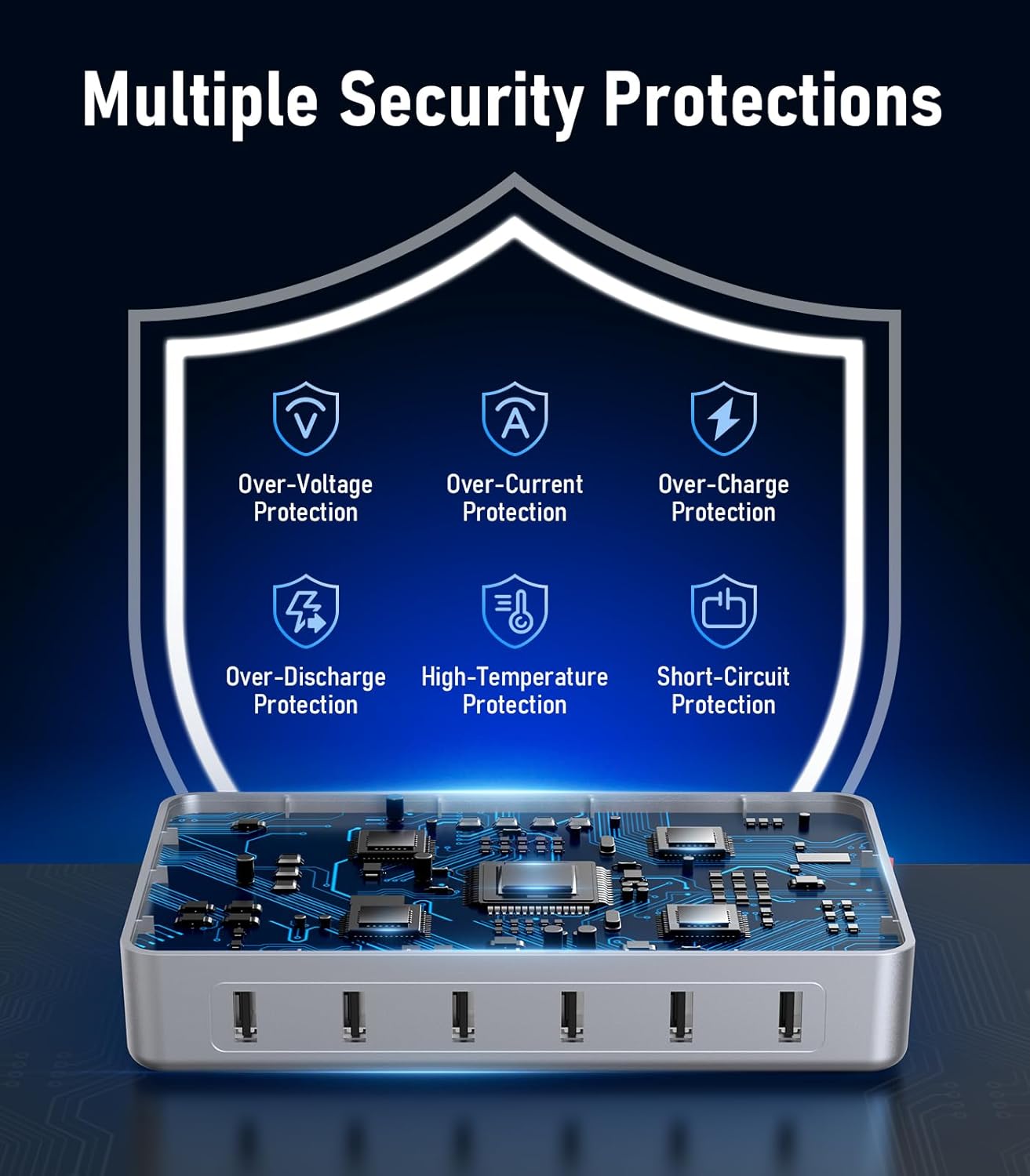 CREATIVE DESIGN 6 Port Charging Station for Multiple Devices,50W Multi Phone Charging Station with 6 Cables, Multiple USB Charger Station Designed for Cellphone iPad iPhone Tablet (Silver)