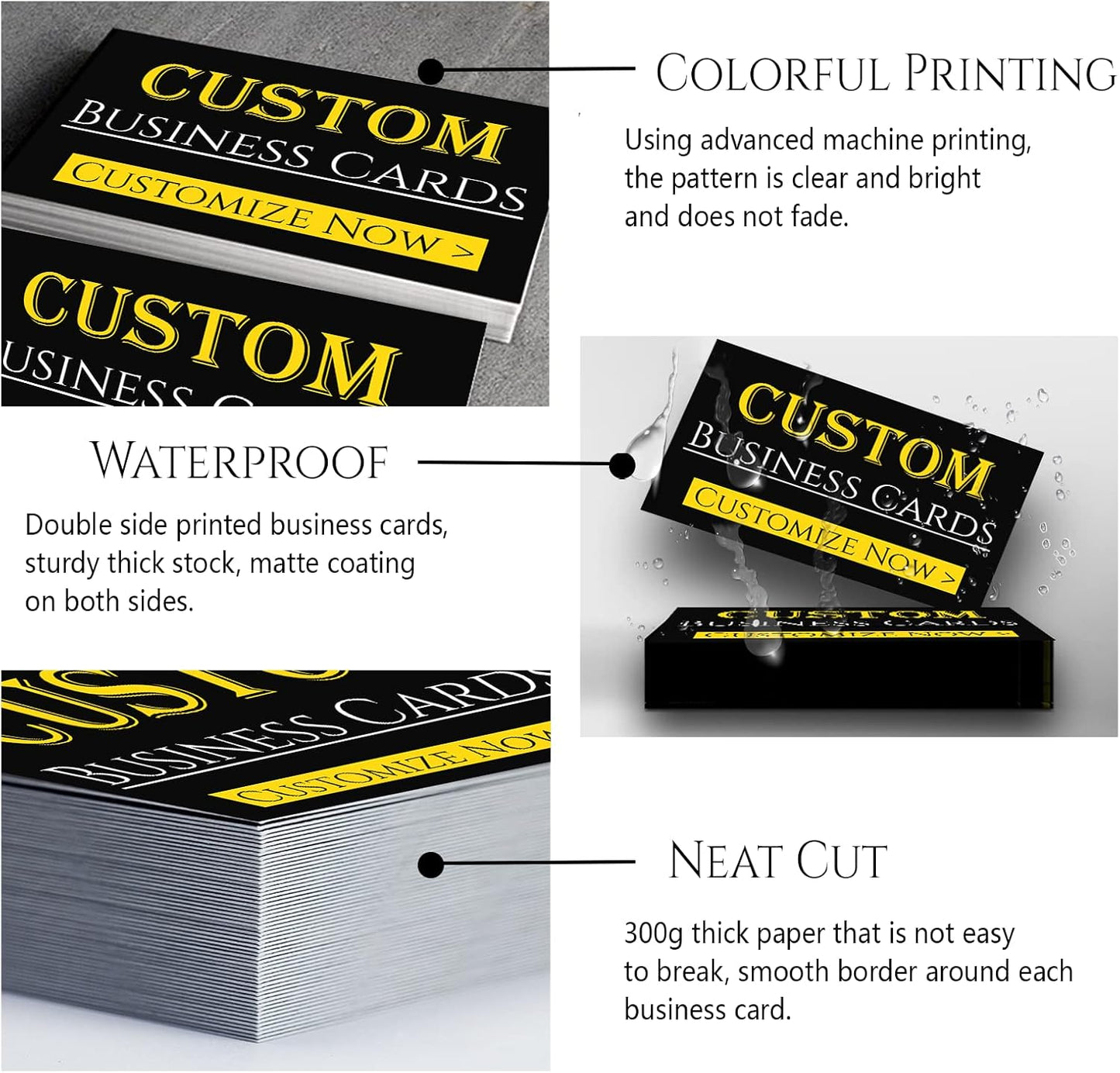 Custom Business Cards Personalized Business Card for Small Business 300gsm Matte Paper Front & Back Sides Printed 3.5" x 2"