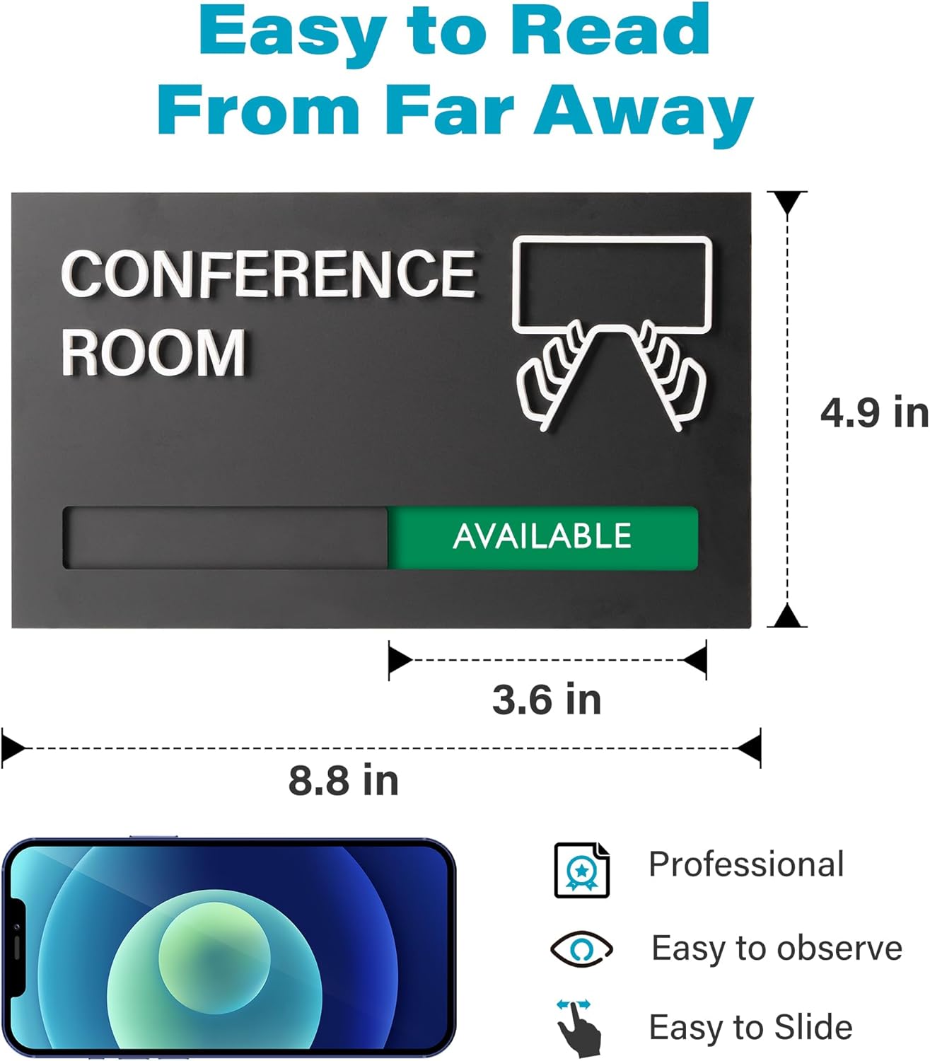 Conference Room Door Signs for Office, Meeting In Progress Door Sign, In Use Available Slider Indicator Tells Whether Room Vacant Or Occupied