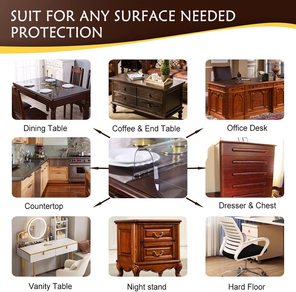 Crystal Plastic Tablecloth Protector - Rectangular 36x120 in, 1.5mm Thick, Water & Oil Resistant for Dining, Conference, Patio & Banquet Tables