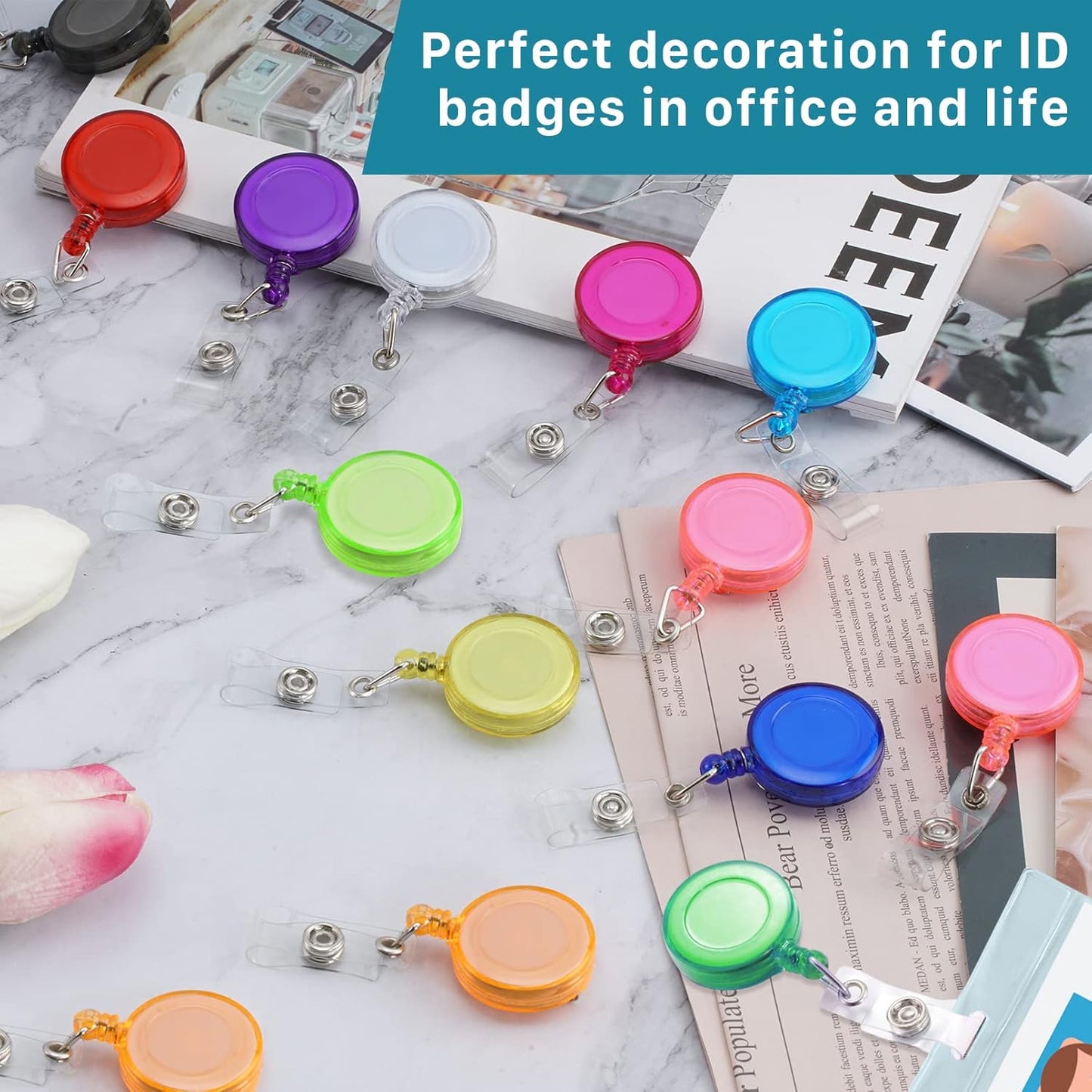 50 Pack Retractable Badge Reels,Retractable Badge Holder Reels with Belt Clip,Badge Reel Clips Holder for Hanging ID Card Key Chain Doctor Nurse Teachers Students Office Workers (Multi Color)