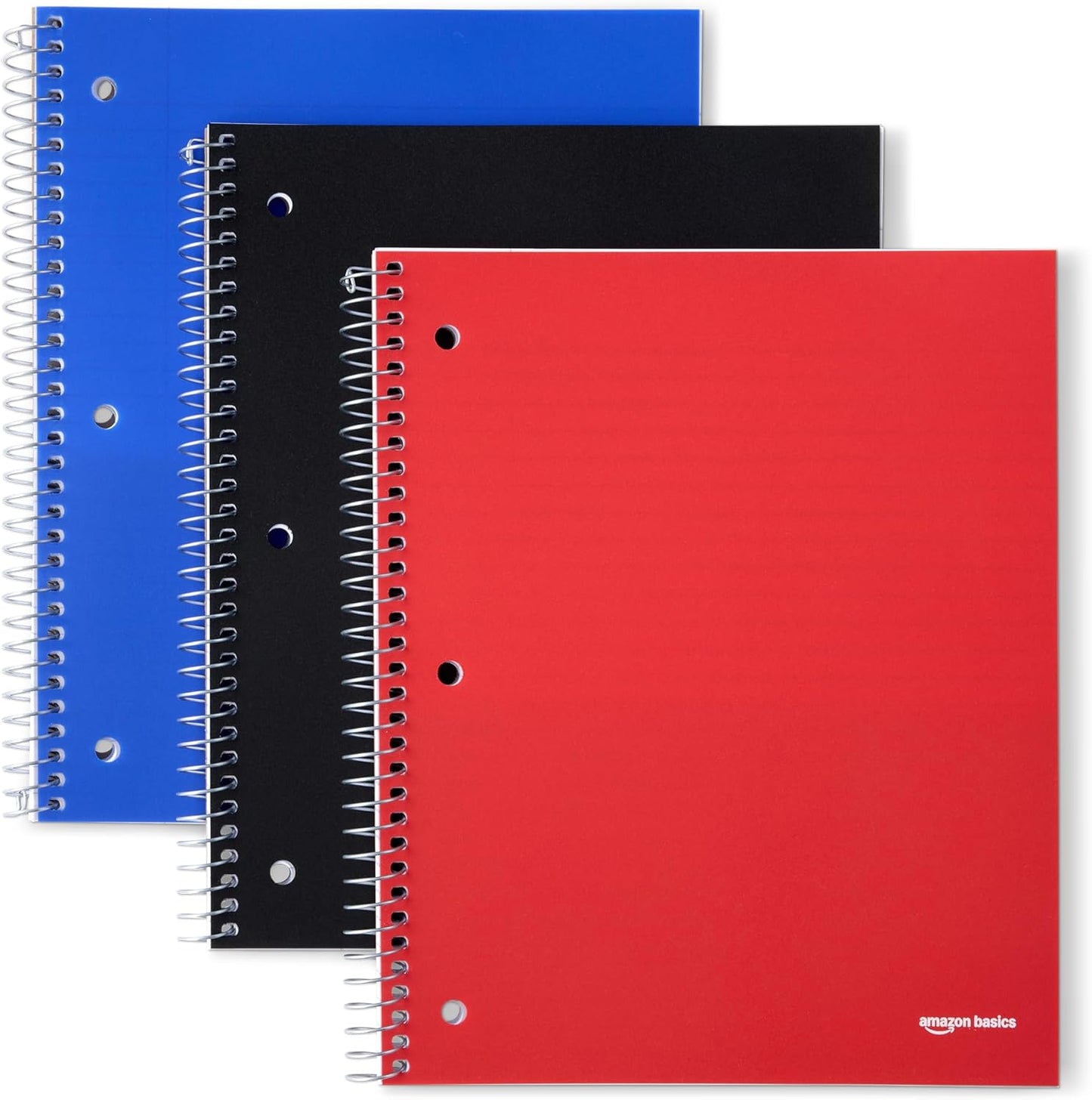 Amazon Basics 1 Subject College Ruled Spiral Notebook Poly Cover,100 Sheets, 8-1/2" x 11", 3 pack, Assorted Primary Colors