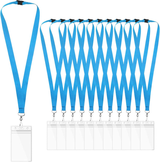 12 Pack Sky Blue Breakaway Lanyards with Waterproof Badge Holders, Metal Hook, Polyester Neck Straps for ID Cards, Events, Office, and Schools