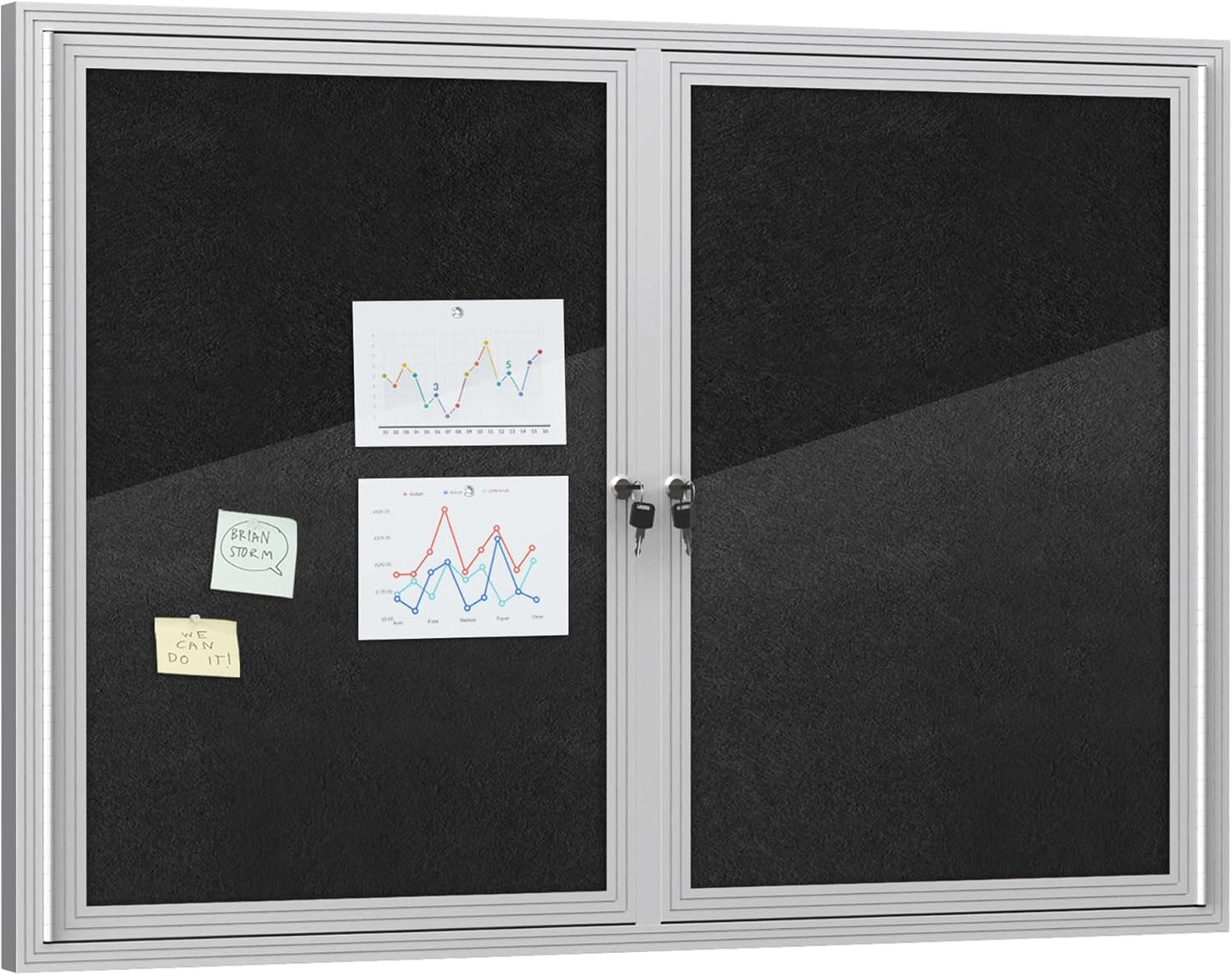 48"x34" Enclosed Bulletin Board, Outdoor Lockable Weather-Resistant Aluminum Cork Noticeboard for School & Office, Silver Frame w/Black Flet