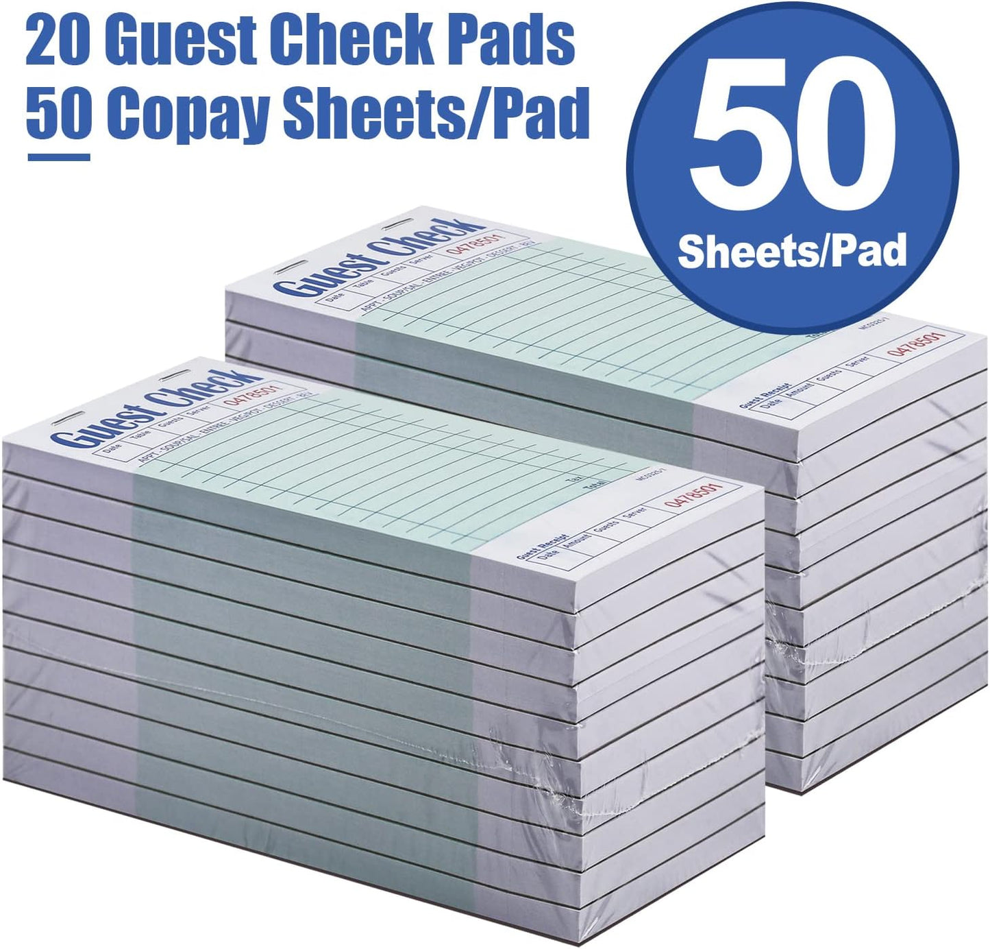 Batrical Guest Checks Server Note Pads 1000 Sheets Waitress Notepad for Restaurants (20 Books) 3.5" x 6.75" Per Ticket Book
