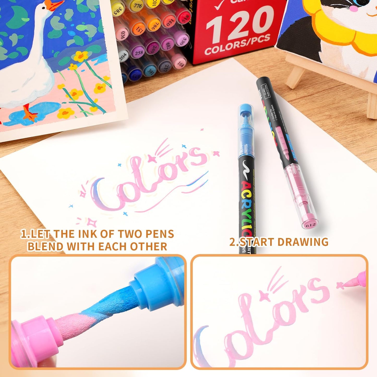 72 Colors Acrylic Paint Markers, Soft Brush Tip Acrylic Markers Set, Paint Pens for Wood, Fabric, Canvas, Glass, Stone, Canvas, Rock Painting and DIY Crafts Art Supplies