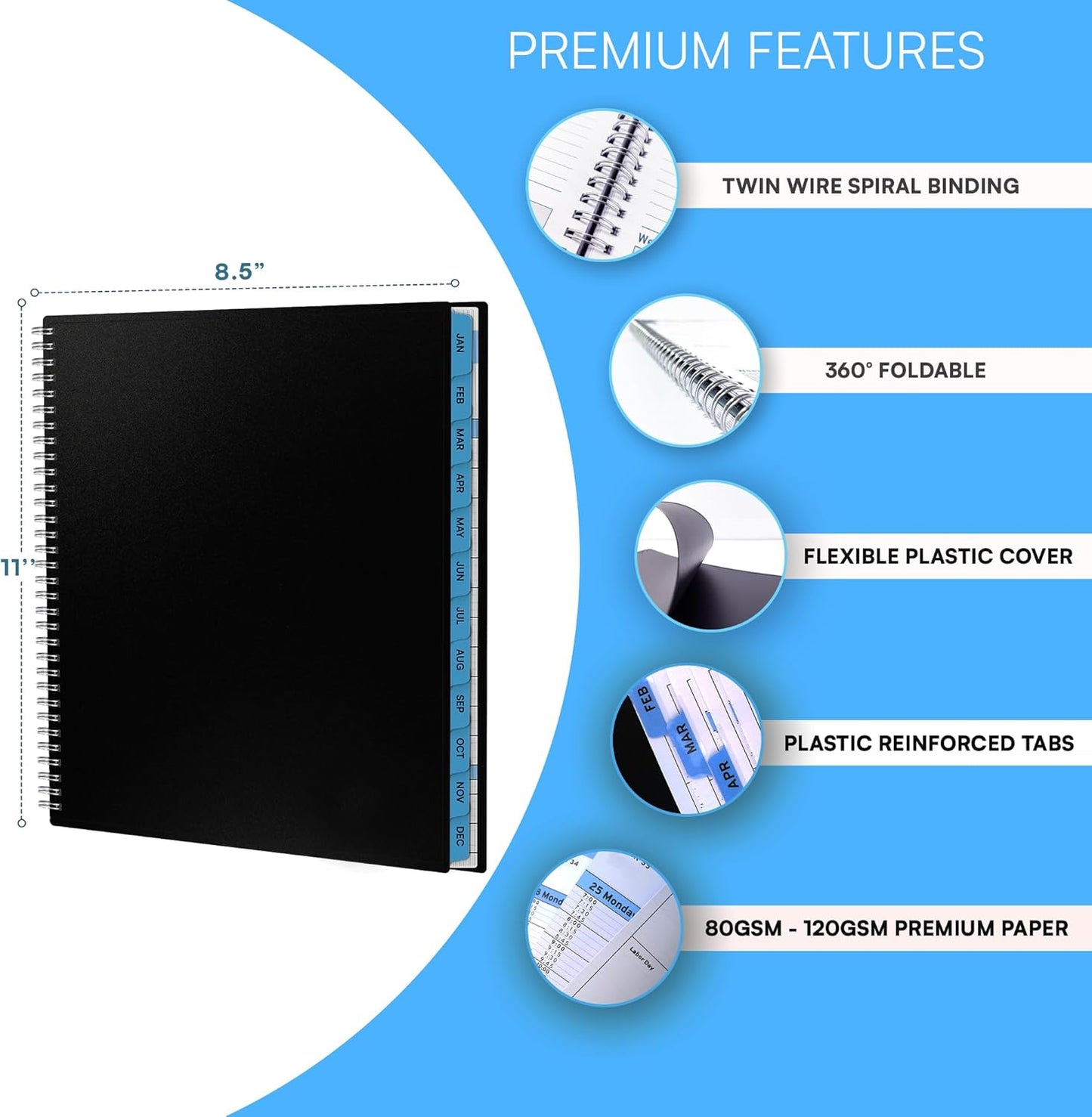 Ensight 2026 Appointment Book & Planner Ensight 8.5 x 11 inches Large Tabbed Daily Hourly Weekly Planner Schedule Book 15 Minute time Slots Business & Personal Planner Jan 2026 Dec 2026 Blue