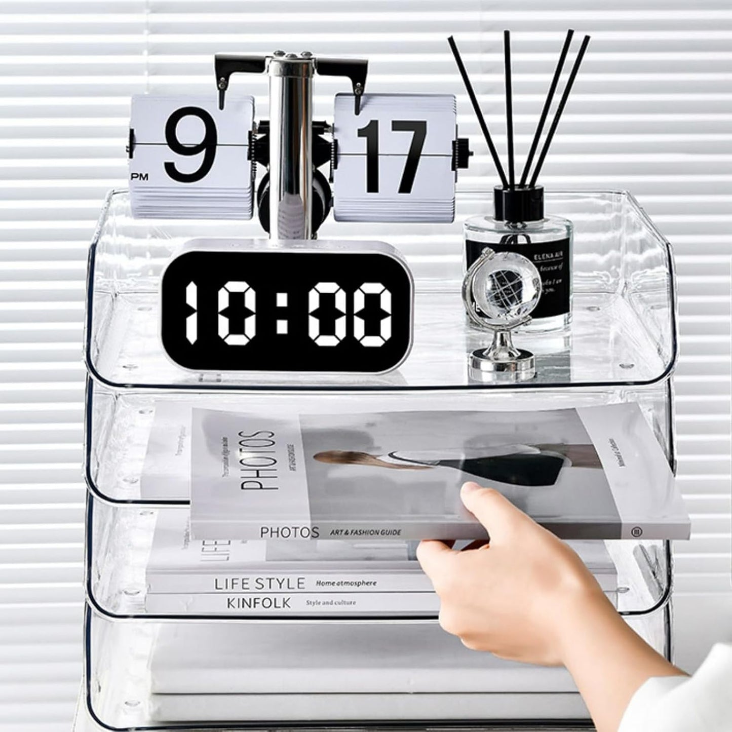 Desk Organizer Stackable Desk Paper Letter Tray Organizer Office Desktop File Paper Holder Book Storage Organization Rack (Clear, 4 x Standard Entry)