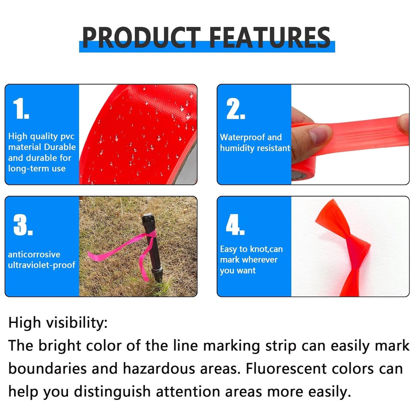 6 Pack Dark Blue Flagging Tape - Non-Adhesive Plastic Ribbon Neon Tape, 1inch*600ft, Tree Marking, Hunting, Boundaries and Hazardous Areas, Trail Marking